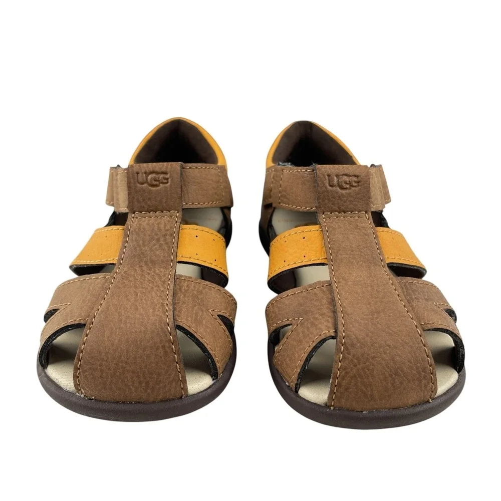 UGG Kylo Fisherman Sandals Toddler Size 6 Brown Yellow Hook Loop 1132722T